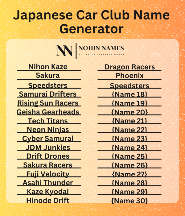 Japanese Car Club Name Generator - Nihon Names